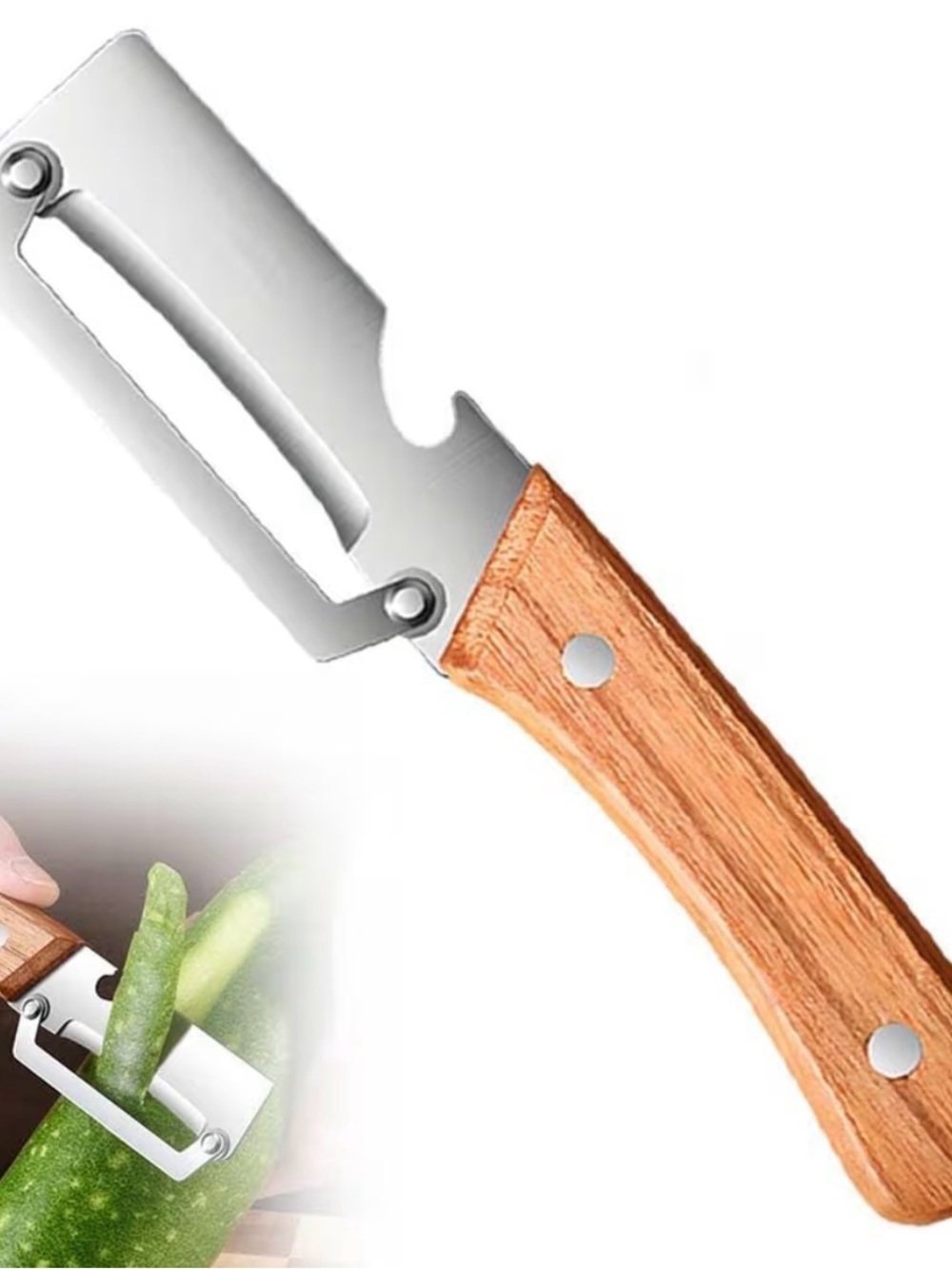 Multi Functional Premium Veg Peeler with Wooden Handle & Bottle Opener 2 Pack